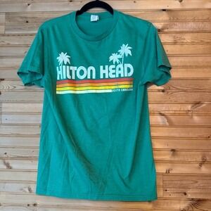 Spectra Hilton Head T-Shirt Soft Green Medium Sunset Stripes Palm Trees Vaca